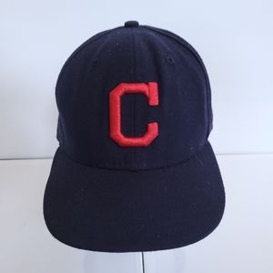 New Era 59fifty Cleveland Indians Block C Navy Blue Fitted Hat Sz 7 1/4 MLB Cap.